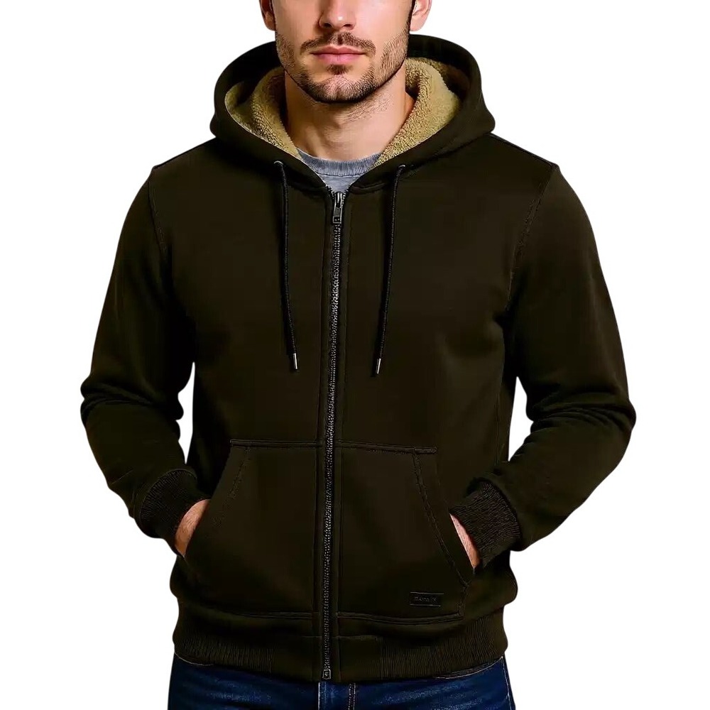 DKNY Sherpa Lined Full Zip Hoodie Choco Brown Jacket Mens Small NWT